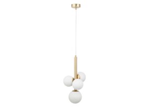 Miniaturka 4 - Lampa wisząca Perla Lux 4 ze złotą oprawą i białymi kloszami