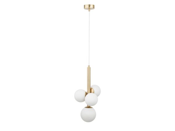 Lampa wisząca Perla Lux 4 ze złotą oprawą i białymi kloszami