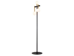 Miniaturka 3 - Lampa stojąca Akord z trzema białymi kulami, czarnym trzonem i złotymi detalami