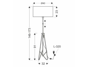 Miniaturka 4 - Rysunek wymiarowy lampy podłogowej Amodia z abażurem 40 cm
