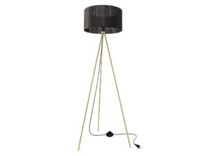 Miniaturka 2 - Lampa podłogowa Balidira na złotym trójnogu z czarnym materiałowym abażurem