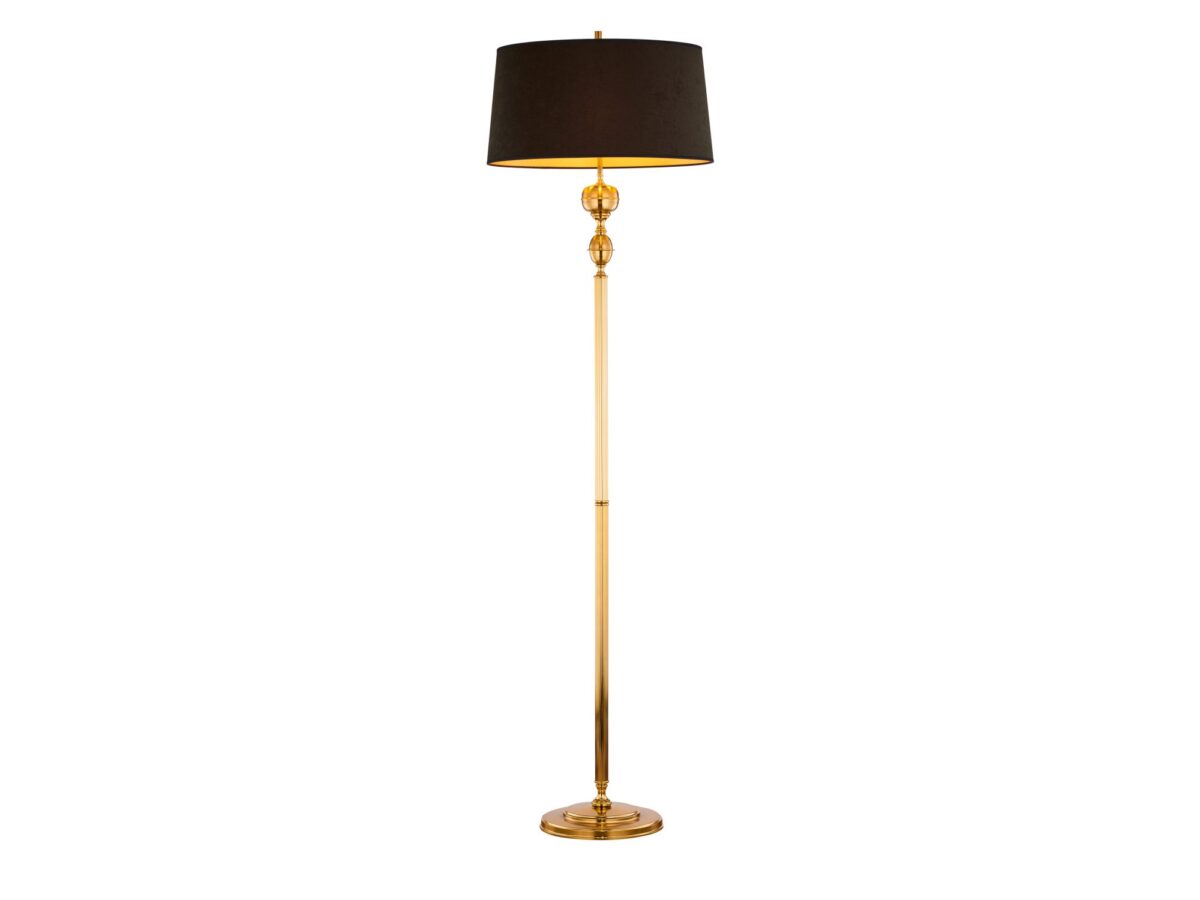 Lampa podłogowa Batumi z czarnym abażurem, złota