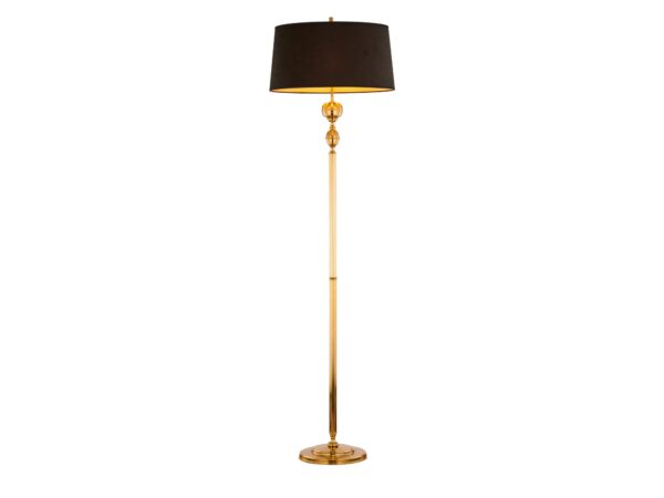 Lampa podłogowa Batumi złoty stelaż i czarny cylindryczny abażur