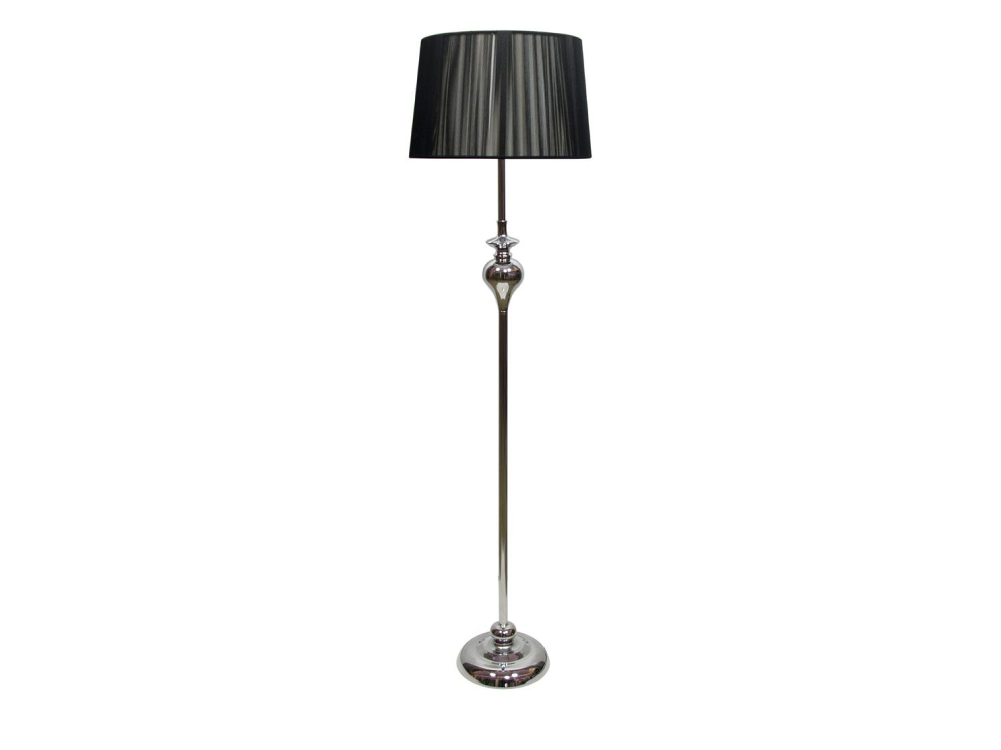 Lampa podłogowa Beraveta z czarnym nitkowym abażurem i chromowaną podstawą