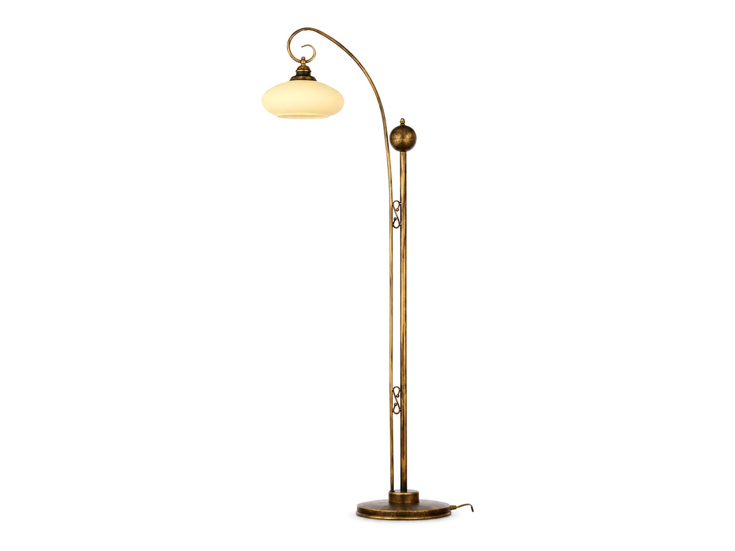Lampa podłogowa Bolero czarno-złota, patynowana na białym tle