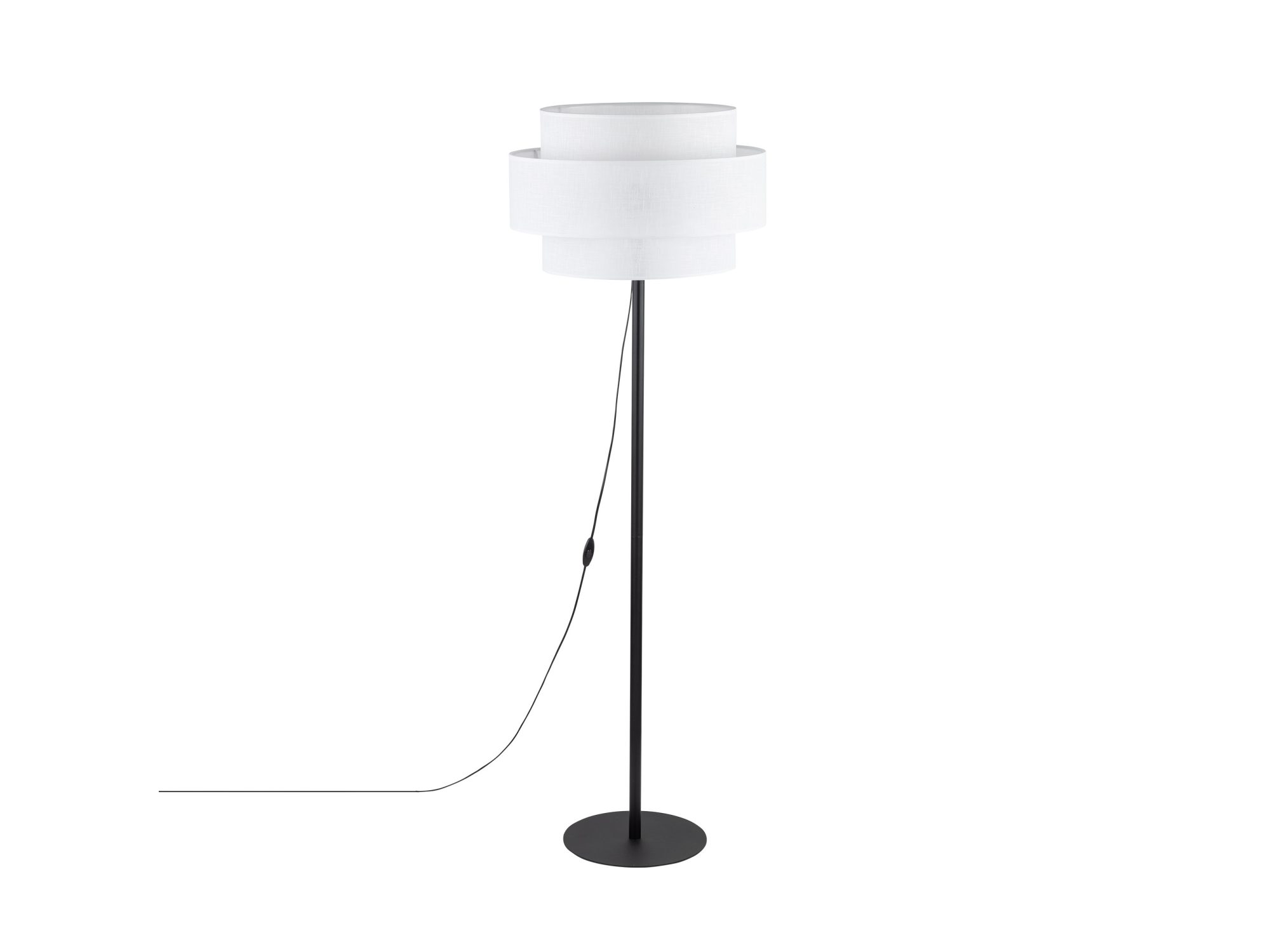 Biała lampa podłogowa Calisto z abażurem na jasnym tle