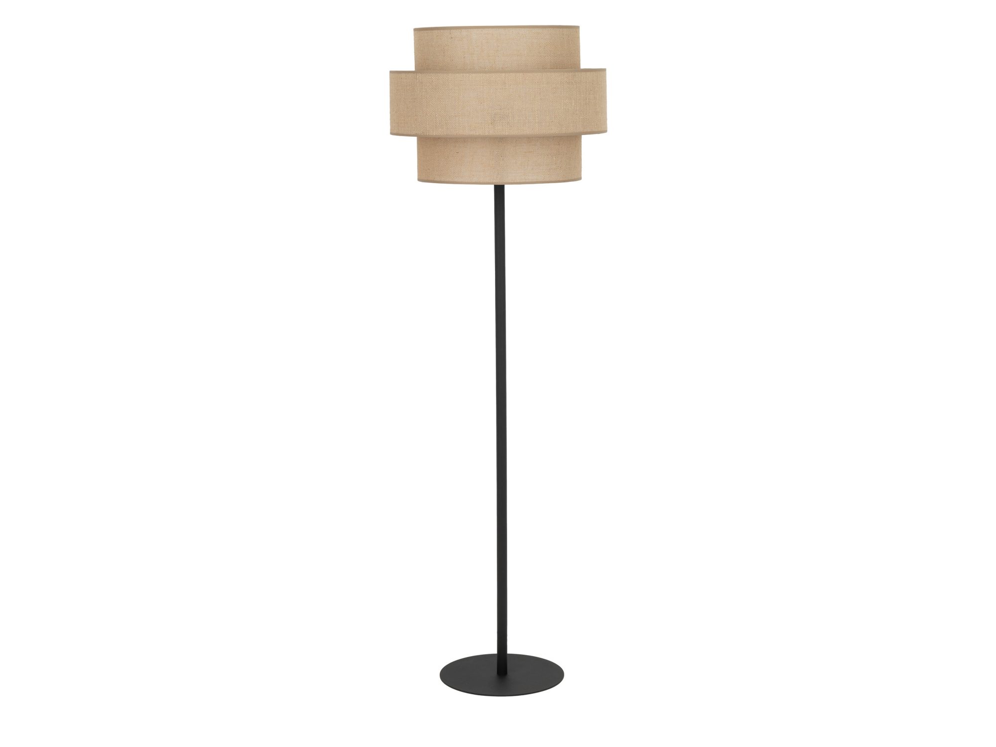 Lampa podłogowa Calisto z jutowym abażurem na białym tle
