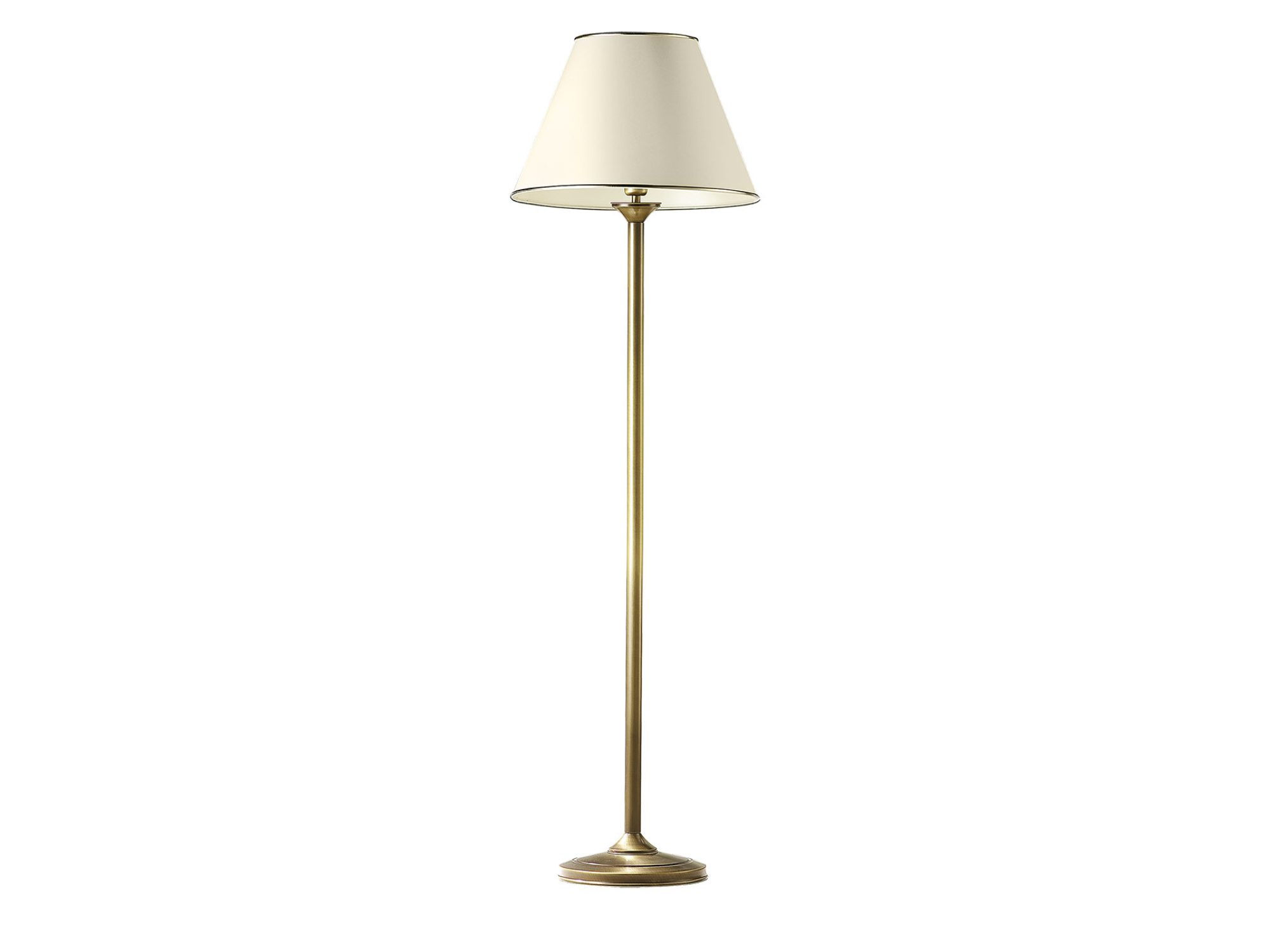 Lampa podłogowa Classic w mosiądzu patynowanym z jasnym stożkowym abażurem