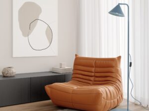 Miniaturka 1 - Granatowa lampa podłogowa Cono we wnętrzu