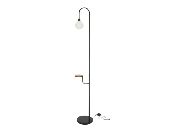 Lampa podłogowa Davomela z drewnianą półką 173 cm, czarna