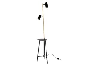 Miniaturka 4 - Lampa podłogowa Davonira z dwoma czarnymi reflektorami na złotym stelażu i małym okrągłym blatem