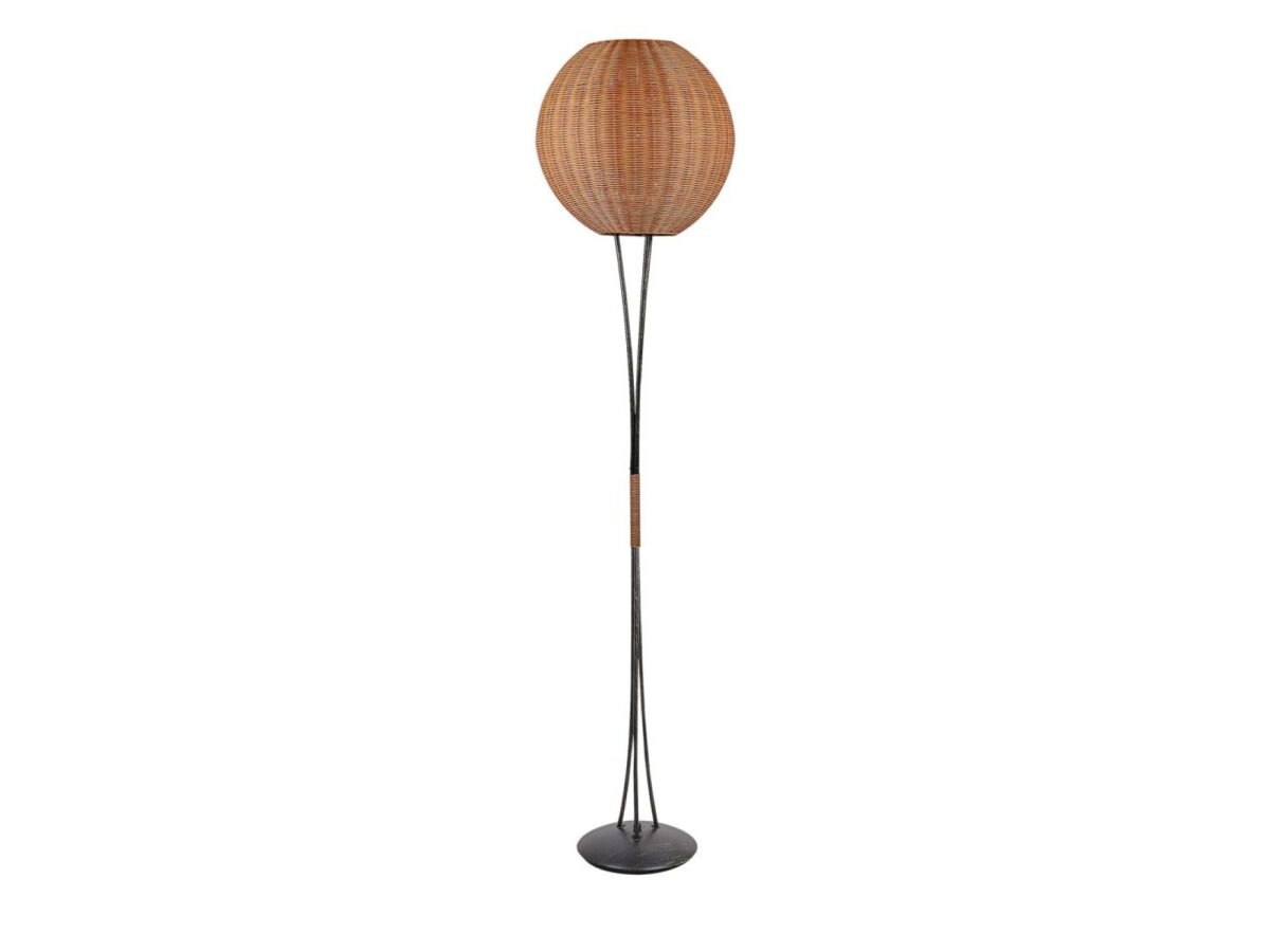 Lampa podłogowa Doresona czarna z rattanowym kloszem 165 cm