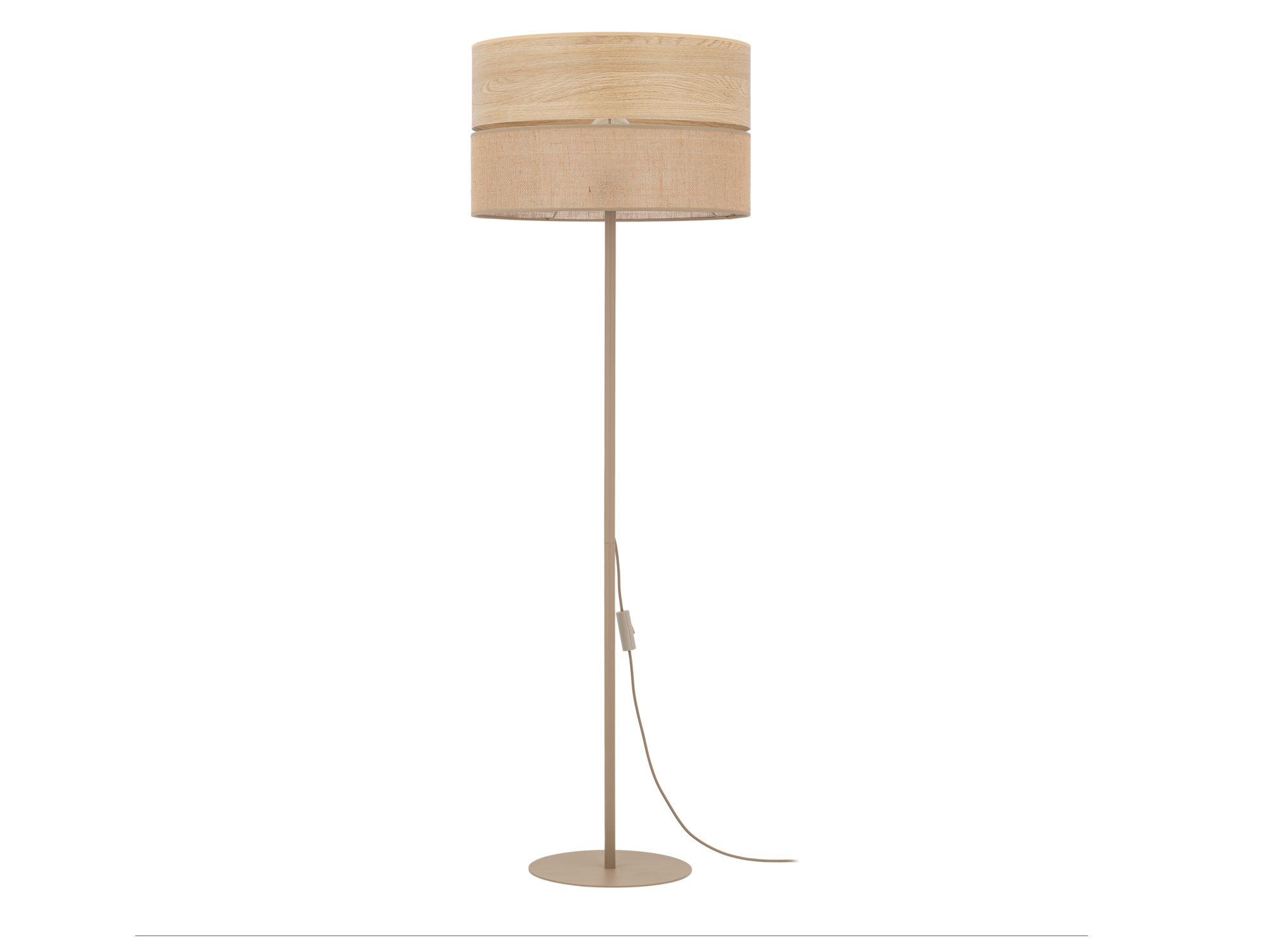 Lampa podłogowa Dorma niemal 1,6 m z jasnym korpusem i abażurem z juty