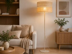 Miniaturka 1 - Lampa podłogowa Dorma z abażurem z juty w aranżacji wnętrza