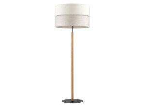 Miniaturka 2 - Lampa podłogowa Eco czarna z jasnym drewnem i szarobeżowym abażurem na białym tle