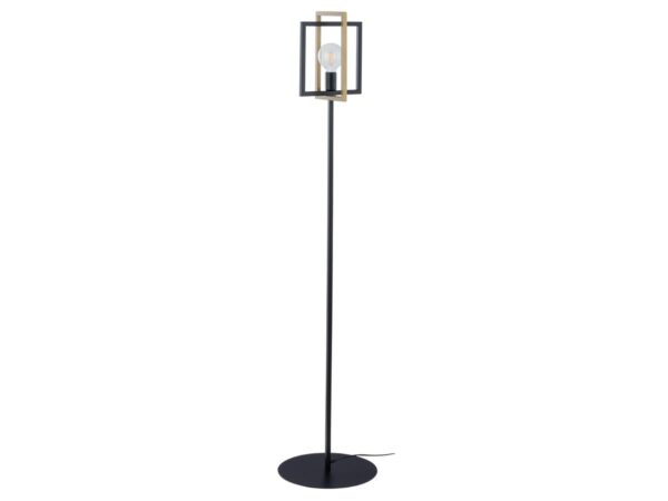 Lampa podłogowa Eden z czarnym stojakiem i złotą prostokątną ramą, packshot na białym tle