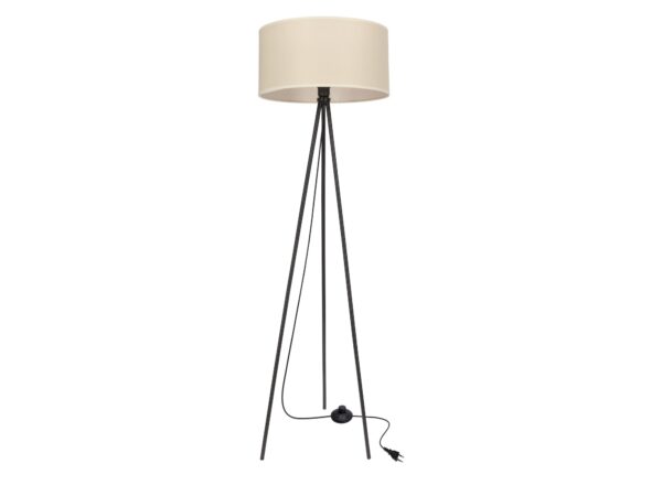 Lampa podłogowa Elavora czarny trójnóg i beżowy abażur z tkaniny