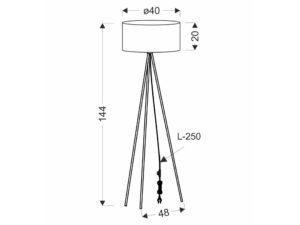 Miniaturka 8 - Rysunek wymiarowy lampy Elavora 144 cm wysokości i 48 cm szerokości