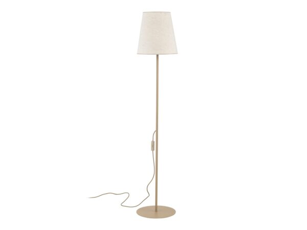 Lampa podłogowa Elizabeth E27 piaskowy beż z tkaninowym abażurem, zdjęcie na białym tle
