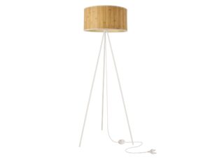 Miniaturka 2 - Lampa podłogowa Evasora na białym trójnogu z abażurem o wyglądzie jasnego drewna