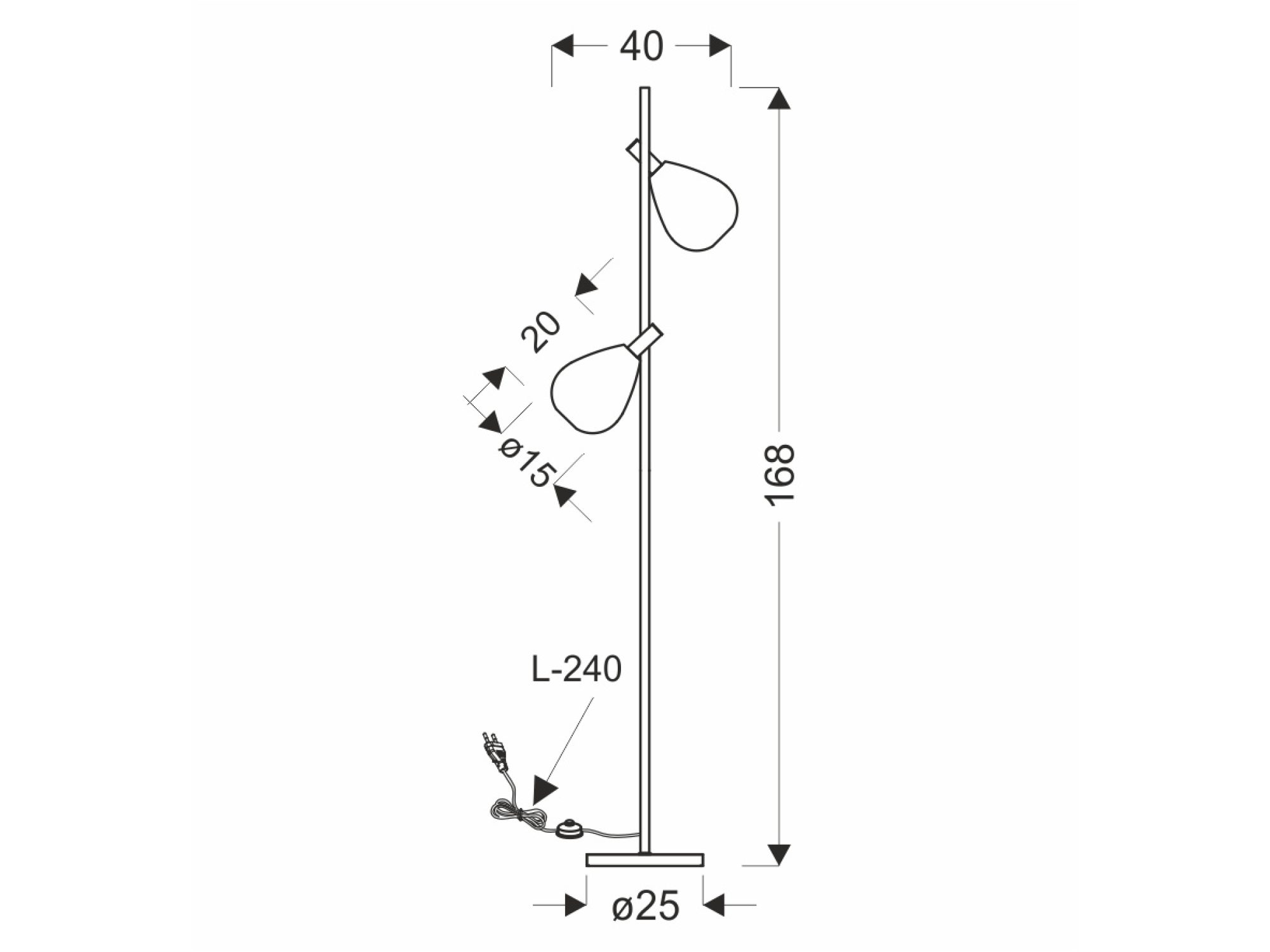 Lampa stojąca Evorena 168 cm – rysunek wymiarowy