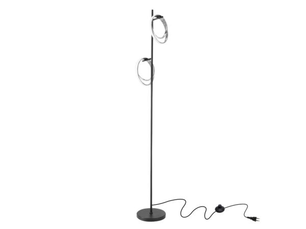 Lampa podłogowa Falodio z czarnym i chromowanym korpusem oraz białymi osłonami LED