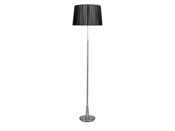 Lampa podłogowa Fenalano satynowa z czarnym nitkowym abażurem i okrągłą podstawą