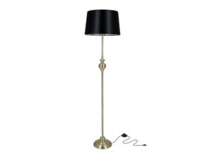 Miniaturka 3 - Lampa podłogowa Fenetano ze złotym satynowym stelażem i czarnym abażurem