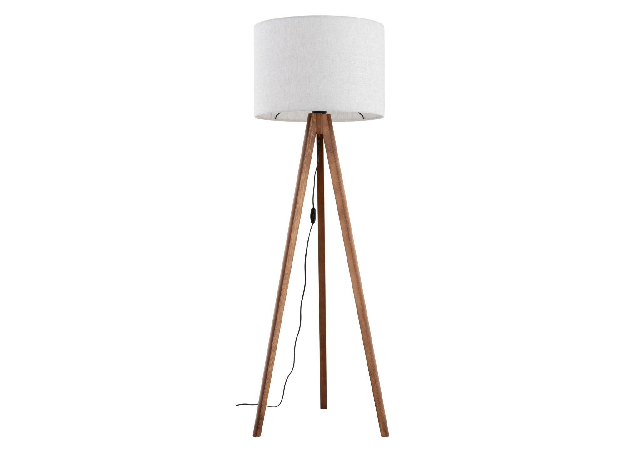 Lampa podłogowa Grand z drewnem orzechowym i beżowym abażurem na białym tle