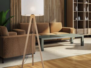 Miniaturka 9 - Lampa podłogowa Grand sosna z beżowym abażurem w pomieszczeniu
