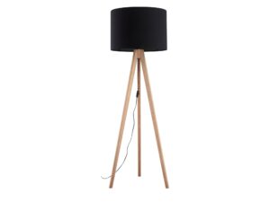 Miniaturka 4 - Lampa podłogowa Grand z jasnym drewnem sosnowym i czarnym abażurem na białym tle