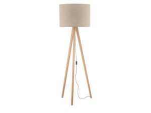 Miniaturka 5 - Lampa podłogowa Grand w wybarwieniu sosna z jasnym lnianym abażurem na białym tle