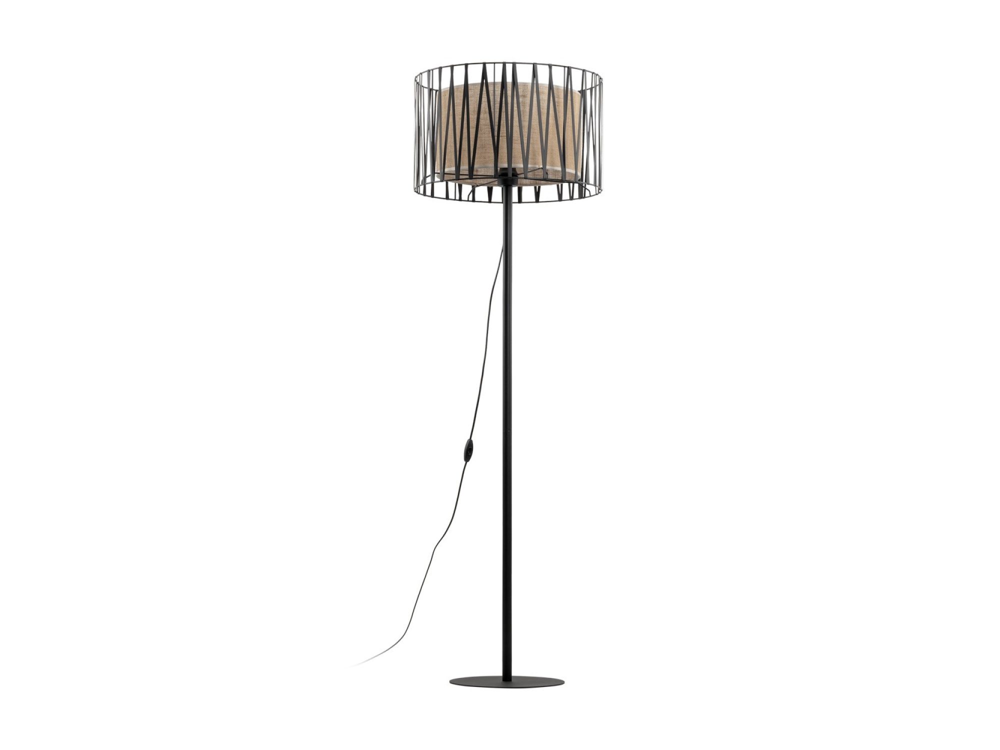 Lampa podłogowa Harmony Nature czarny kosz z jutowym kloszem