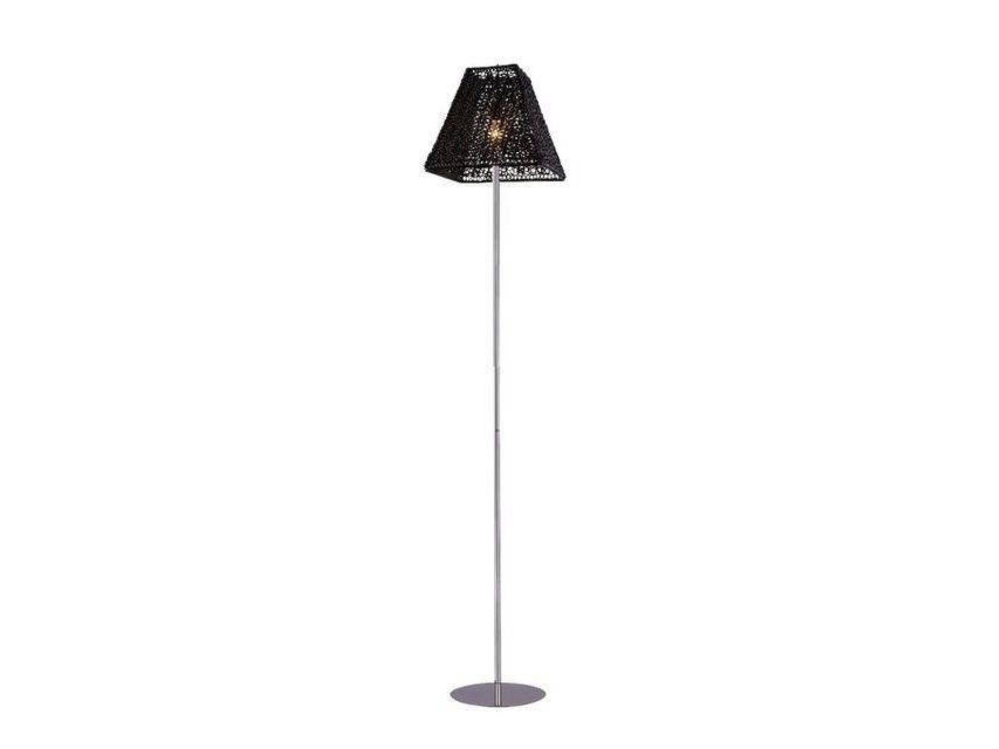 Lampa podłogowa Ilodira z czarnym ażurowym abażurem i smukłą metaliczną nóżką