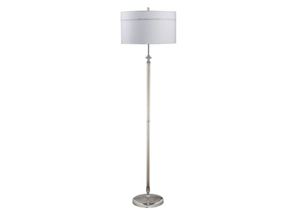 Lampa podłogowa Julia II z jednym białym abażurem i podstawą w chromie satynowym