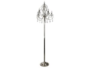 Miniaturka 2 - Chromowana lampa podłogowa Kalomona z pięcioma oprawkami E14 i szklanymi dekoracjami