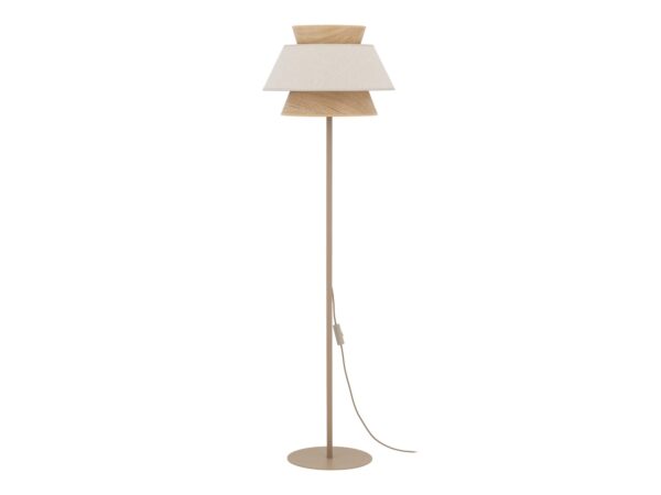 Lampa podłogowa Kalum z lnianym abażurem, cała lampa na białym tle