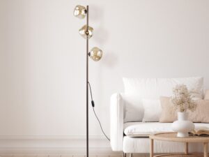 Miniaturka 2 - Brązowa lampa podłogowa Lava z trzema szklanymi kloszami w aranżacji