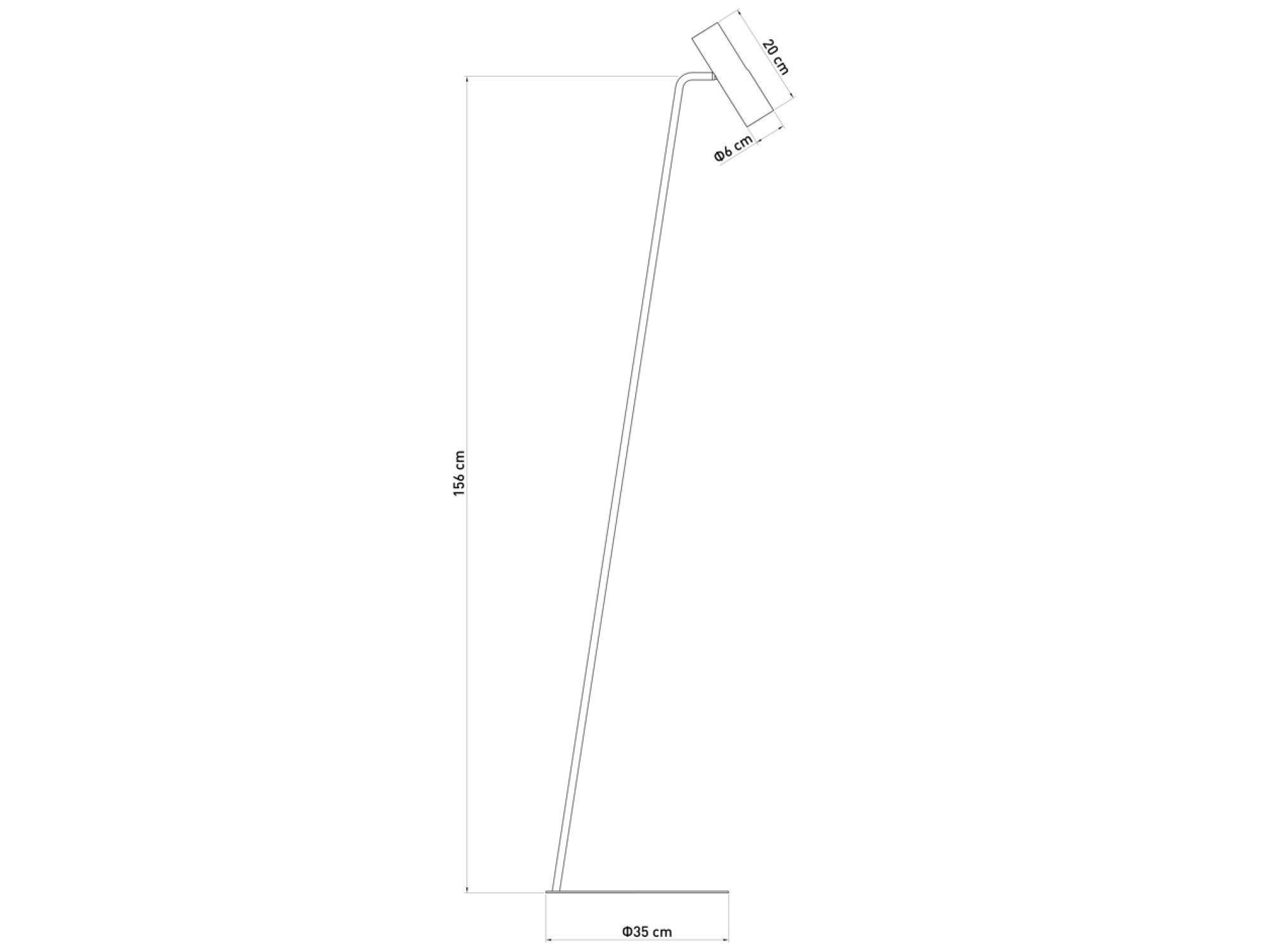 Rysunek wymiarowy lampy podłogowej Leda: wysokość i średnica podstawy 35 cm