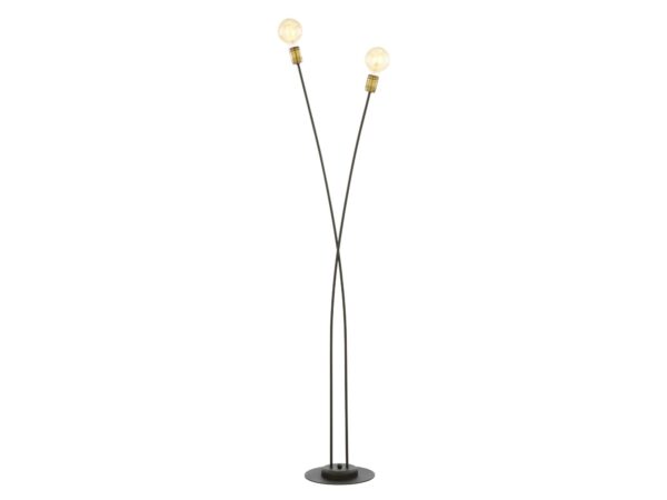 Lampa podłogowa Luce z dwoma czarnymi ramionami i złotymi oprawkami