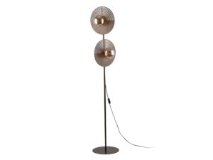 Miniaturka 2 - Lampa podłogowa Lunar Wood z drewnianym wykończeniem i dwoma białymi szklanymi kloszami na białym tle
