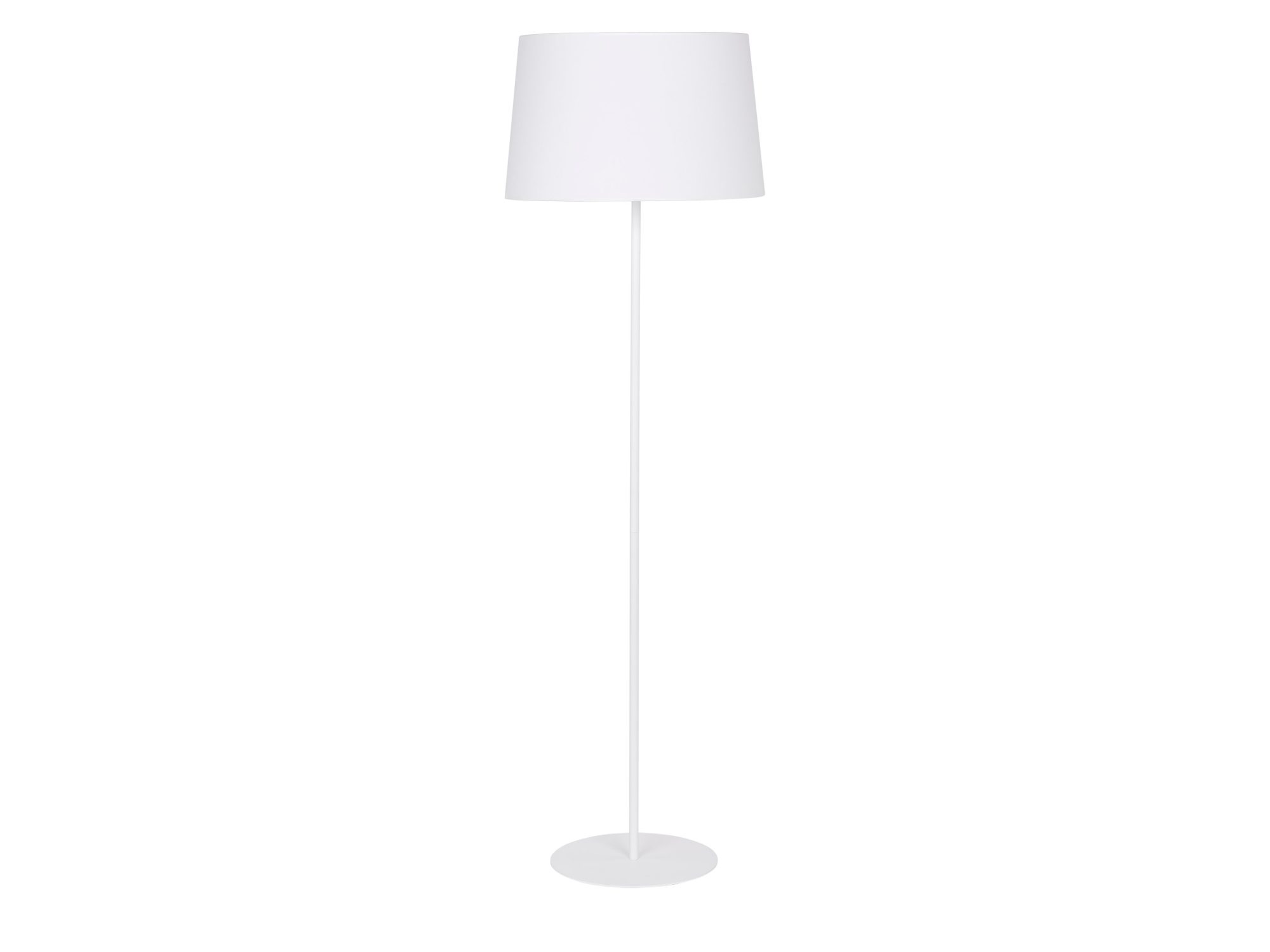 Biała lampa podłogowa Maja 148 cm z tekstylnym abażurem na białym tle