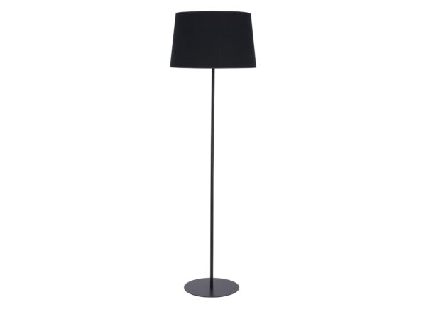 Czarna lampa podłogowa Maja 148 cm z abażurem na białym tle