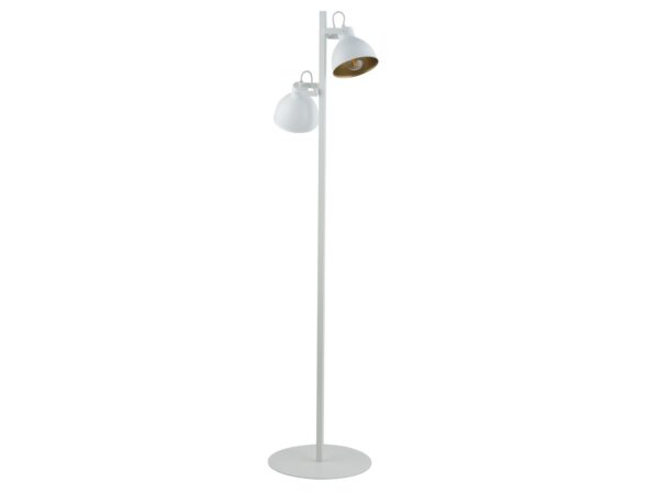 Lampa podłogowa Mars biało-złota z dwoma metalowymi kloszami na różnych wysokościach