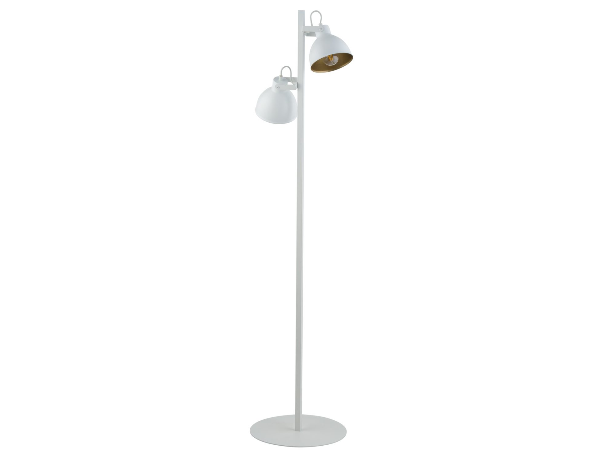 Lampa podłogowa Mars biało-złota z dwoma kloszami na różnych wysokościach
