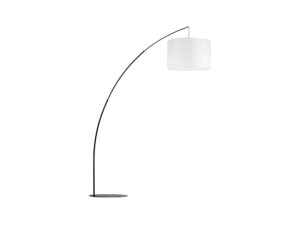 Miniaturka 10 - Lampa podłogowa Moby z białym abażurem i czarnym łukowym stelażem na białym tle