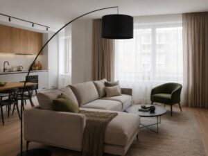 Miniaturka 1 - Lampa podłogowa Moby z czarnym abażurem we wnętrzu