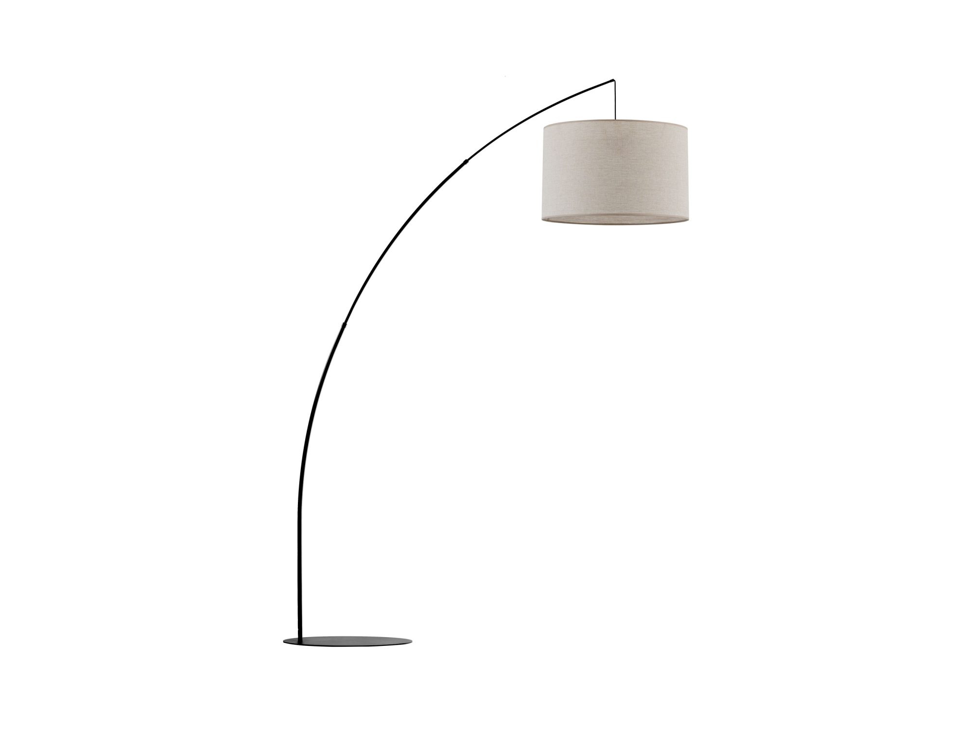Lampa podłogowa Moby z abażurem szarobeżowym i czarnym stelażem na białym tle