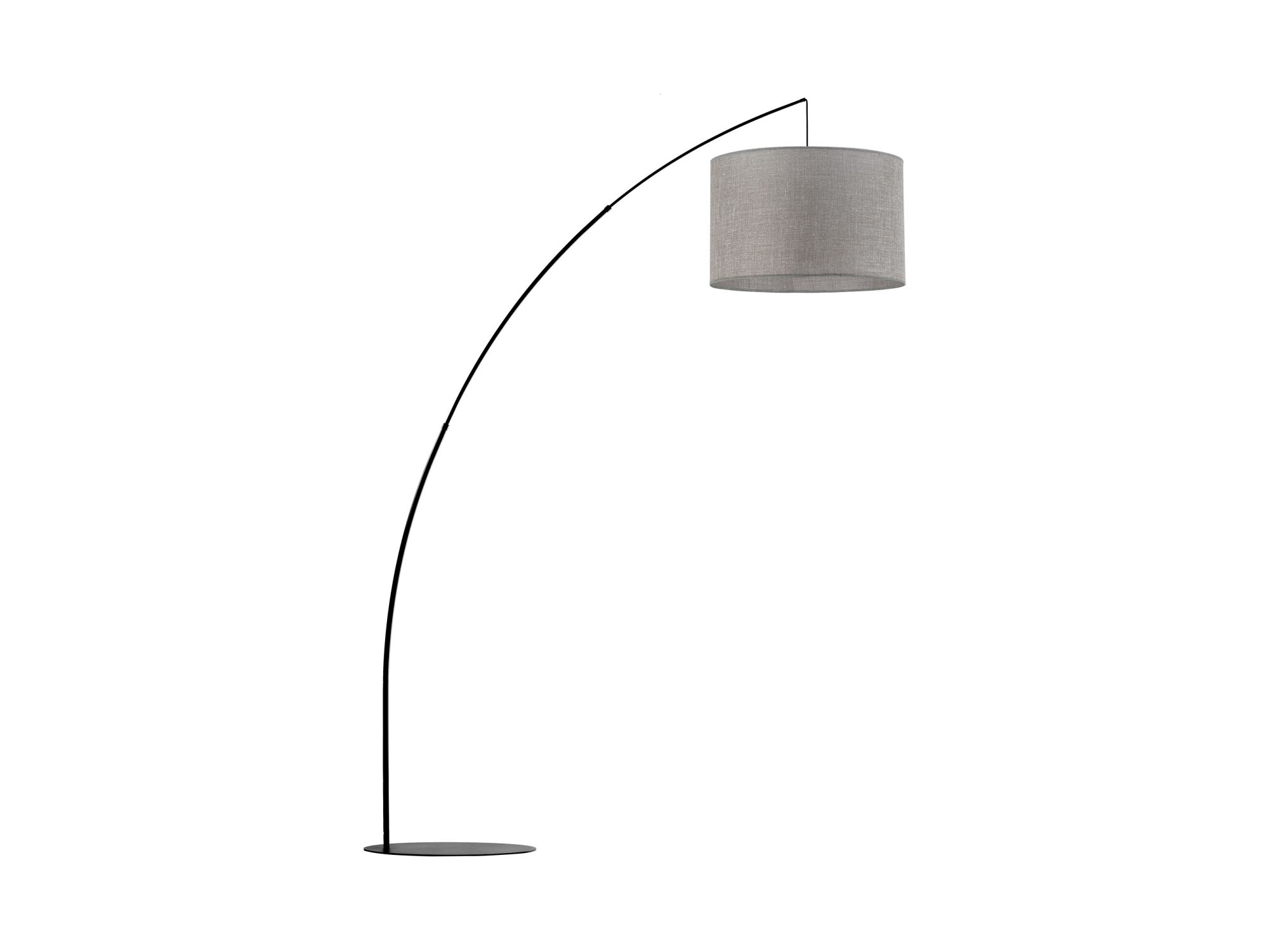 Lampa podłogowa Moby z ciemnym stelażem i szarym abażurem na białym tle