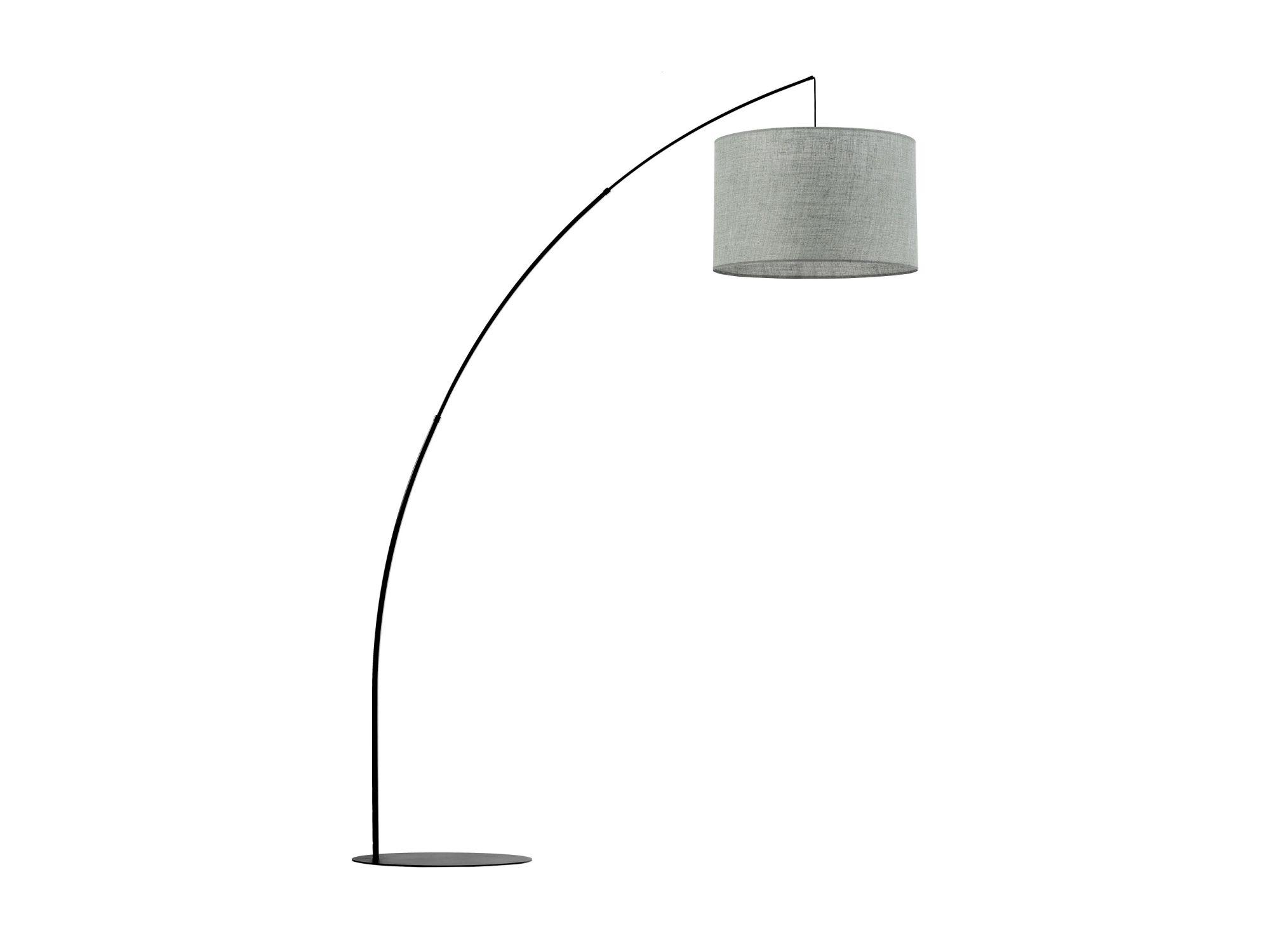 Lampa podłogowa Moby z zielonym abażurem i czarnym łukowym stelażem na białym tle